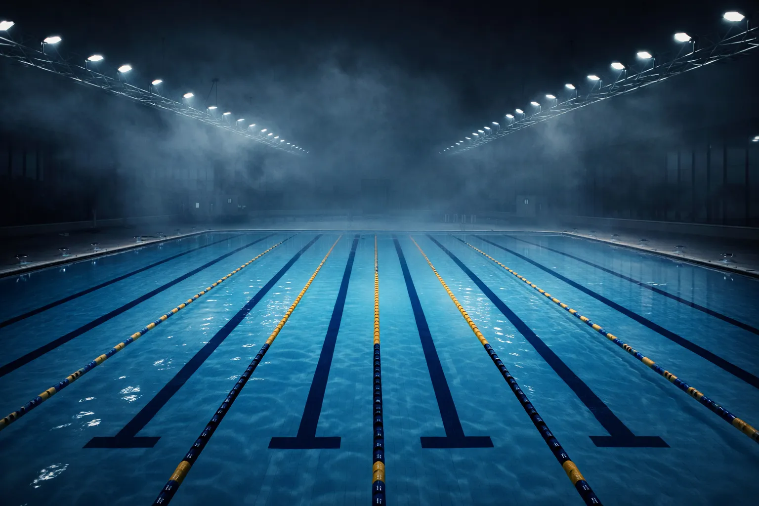Large aquatic facility with lanes and spectator seating